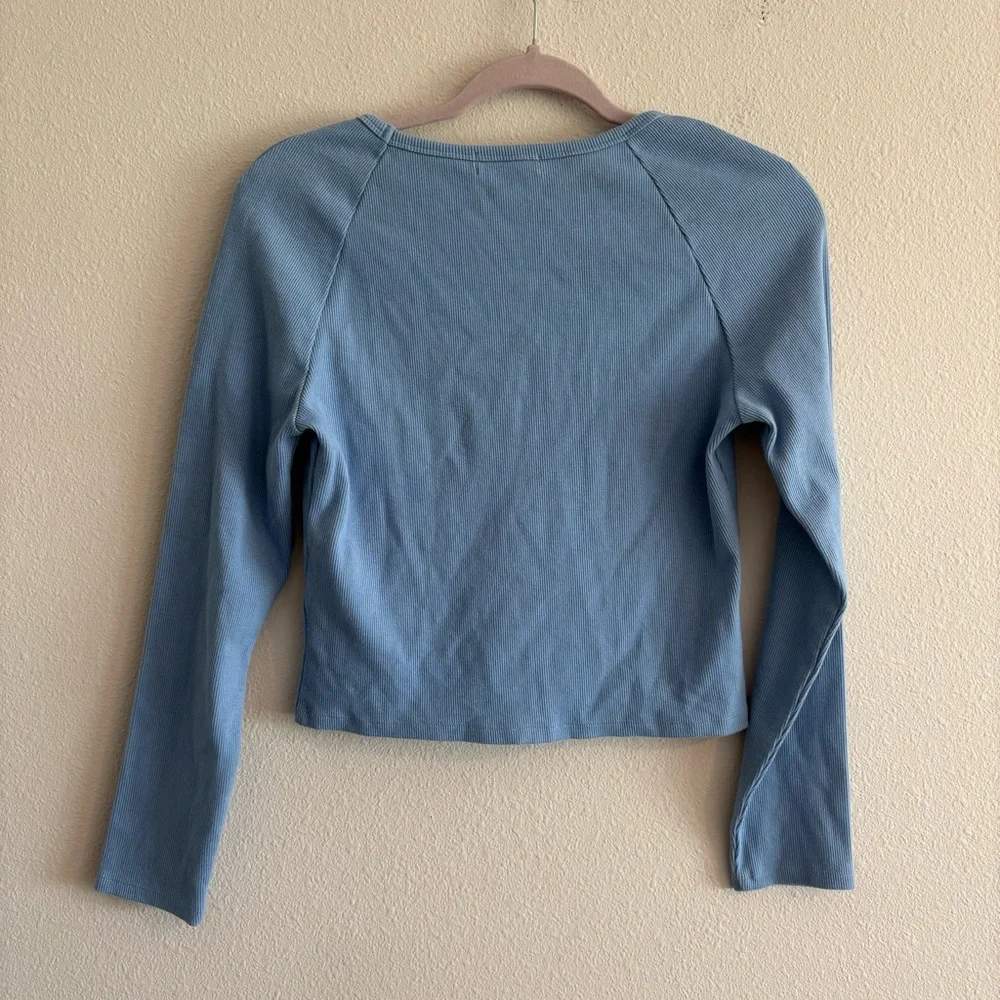 Anthropologie Cut-Out Top Long-Sleeve Ribbed Women’s Medium Blue